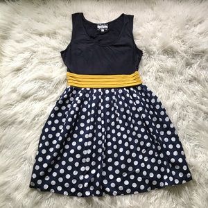 Comme‎ Toi Mustard Navy Polka Dot Dress Fit Flare